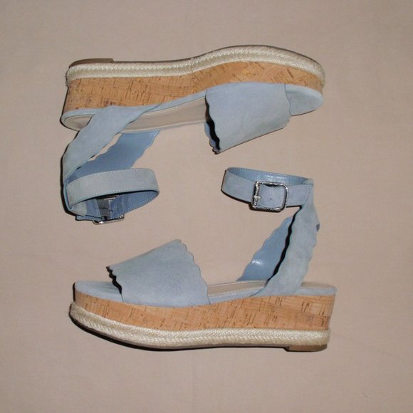 Marc Fisher Shoes - Marc Fisher Faitful Suede Blue Scalloped Platform Sandal Shoes Sz 7